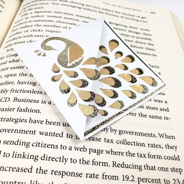 White Peacock Paper Corner Bookmark