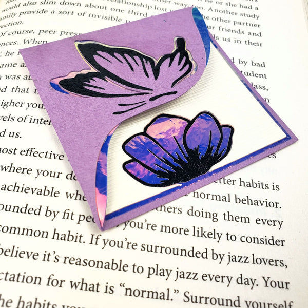 Purple Butterfly Poppy Paper Corner Bookmark
