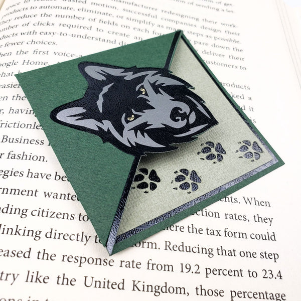 Green Wolf Paper Corner Bookmark