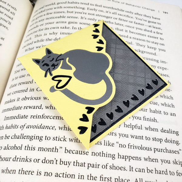 Yellow Kitty Hearts Paper Corner Bookmark