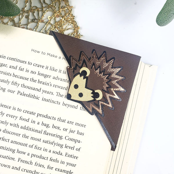 Hedgehog + Leaves Paper Corner Bookmark