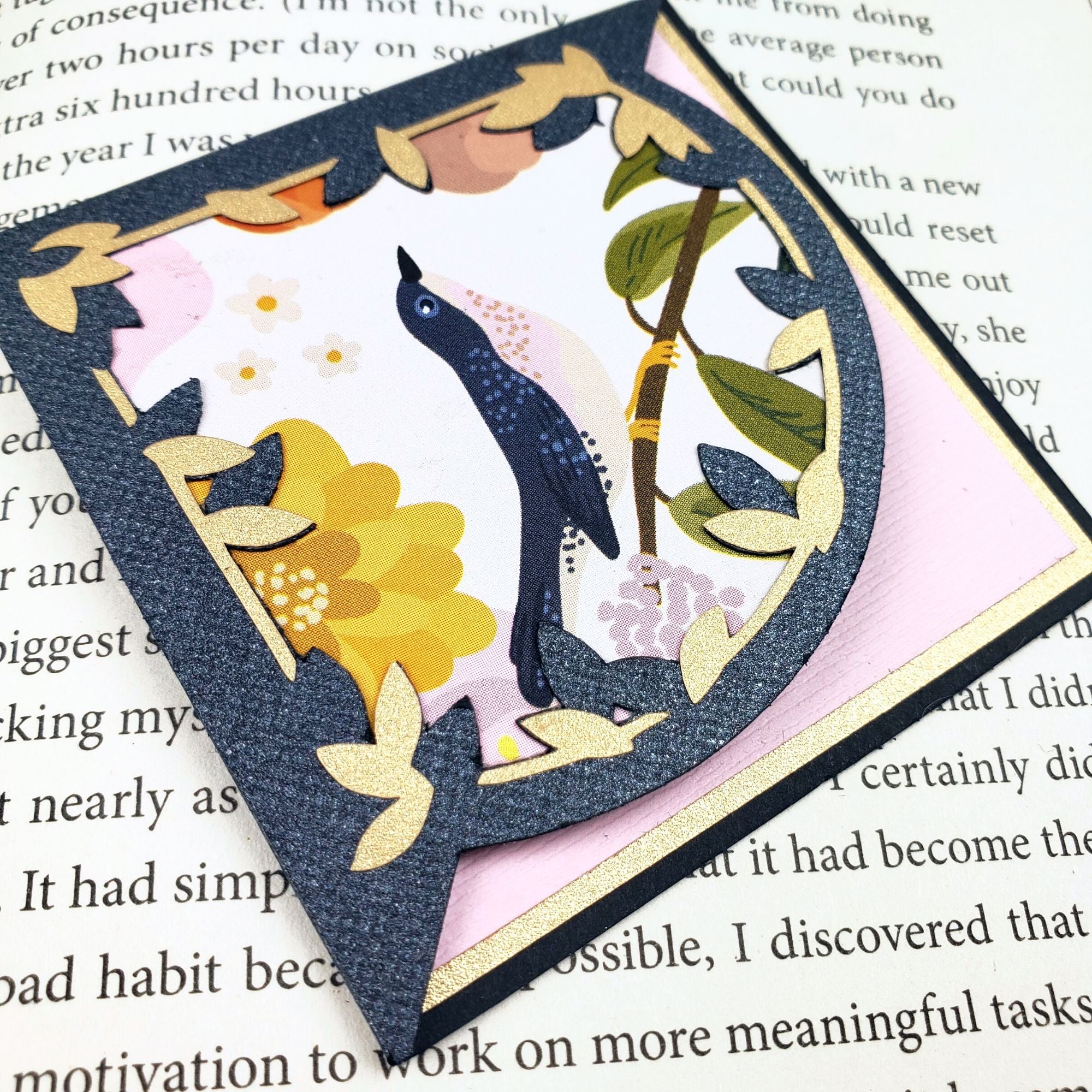 Blue Pink Bird Paper Corner Bookmark