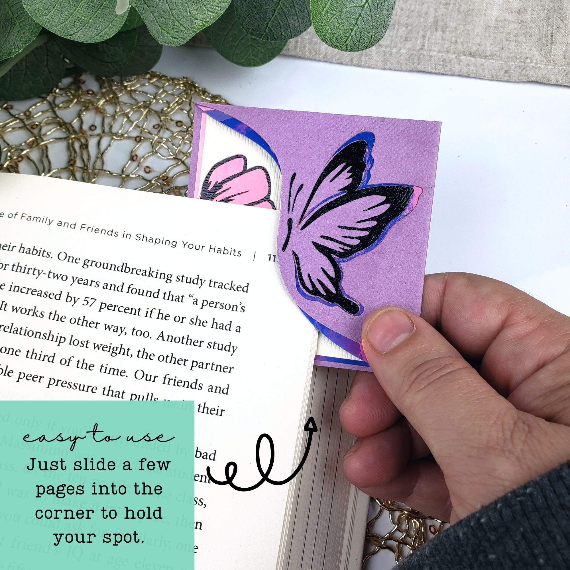 Purple Butterfly Poppy Paper Corner Bookmark