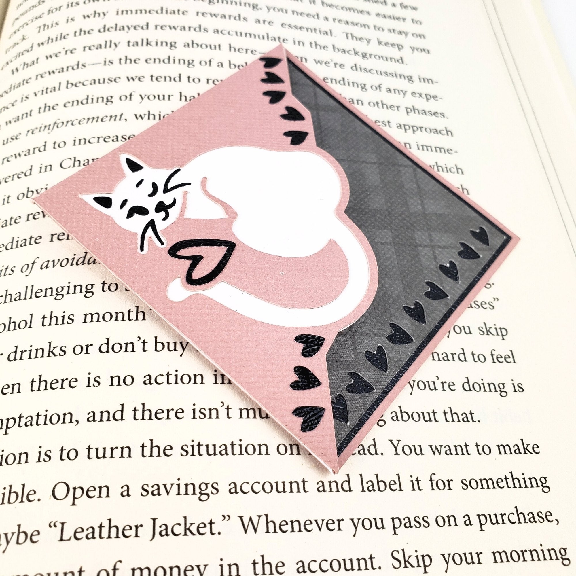 Pink Kitty Hearts Paper Corner Bookmark