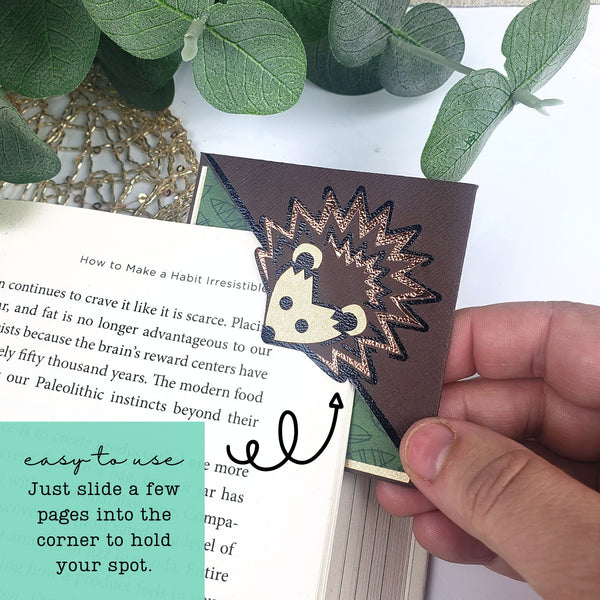 Hedgehog + Leaves Paper Corner Bookmark