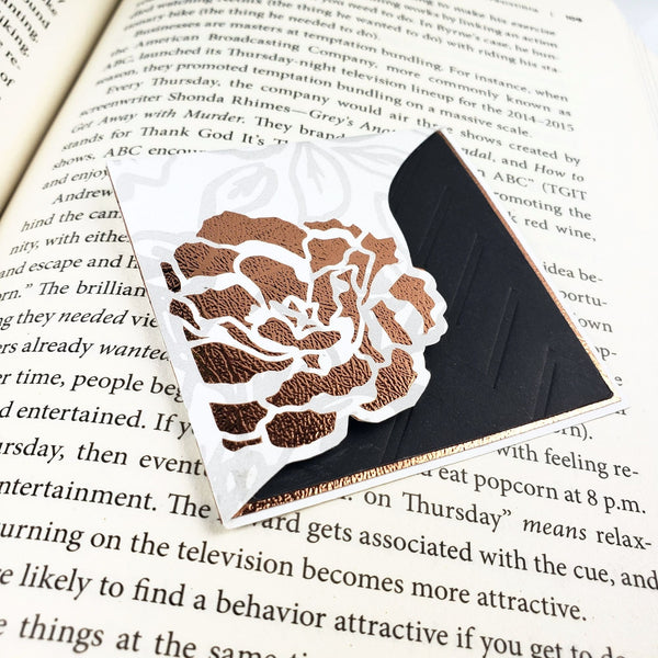 Rose Gold Flower Paper Corner Bookmark