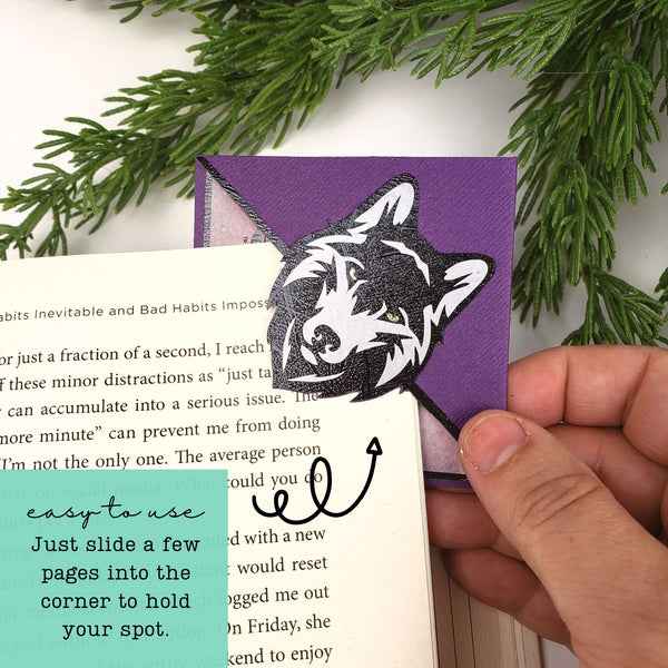 Purple Wolf Paper Corner Bookmark