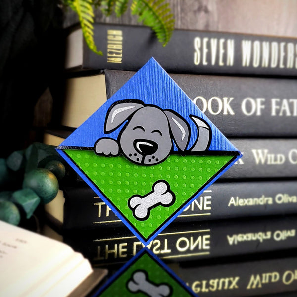 Gray Puppy Paper Corner Bookmark