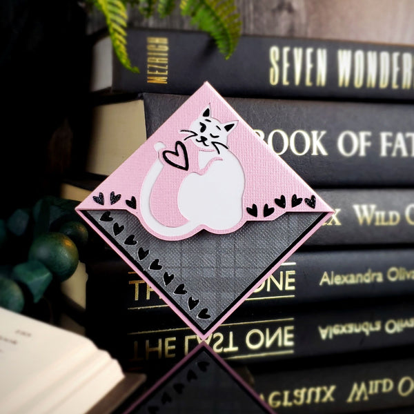 Pink Kitty Hearts Paper Corner Bookmark