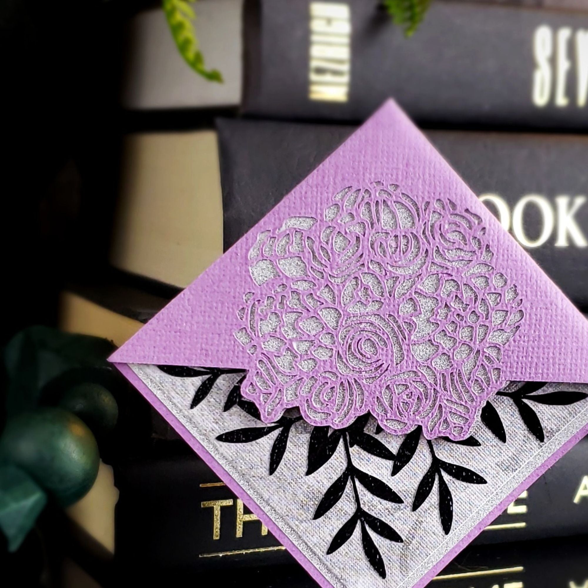 Peony Bouquet + Leaves Paper Corner Bookmark